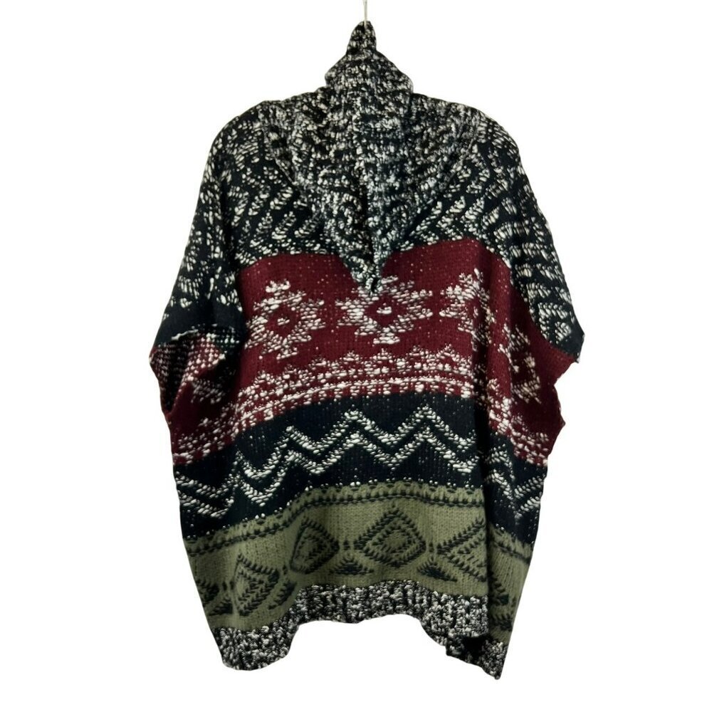 Cliche Couture Knit Poncho Sweater Cowl Neck 1/2 Sleeve Multicolor Size Large